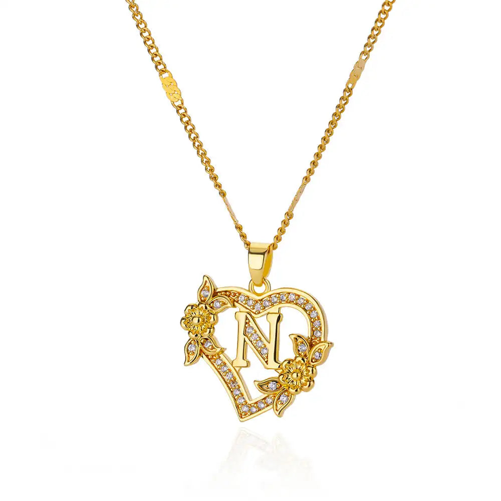 Necklace with initial and heart pendant n