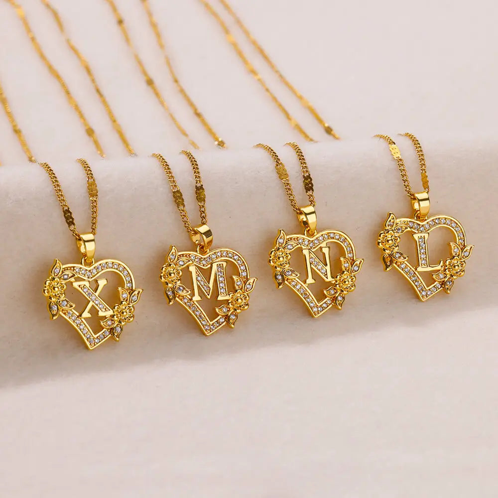 Necklace with initial and heart pendant m