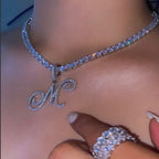 Choker necklace with initial pendant and rhinestones 