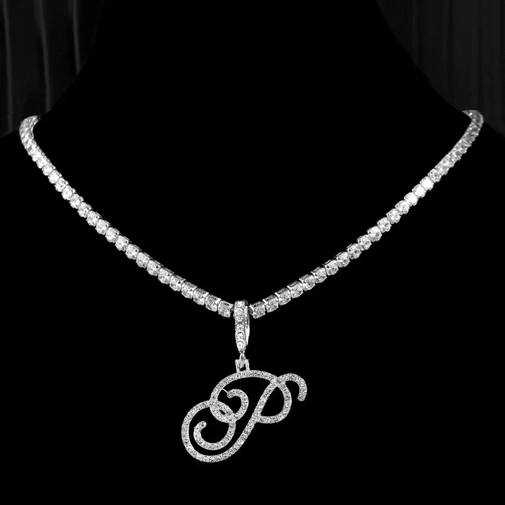 Choker necklace with initial pendant and rhinestones p