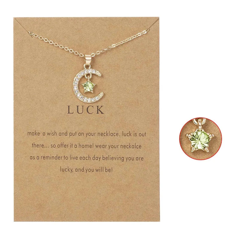 Necklace with Rhinestone Moon Pendant Birthstone