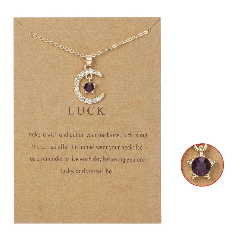 Necklace with Rhinestone Moon Pendant Birthstone