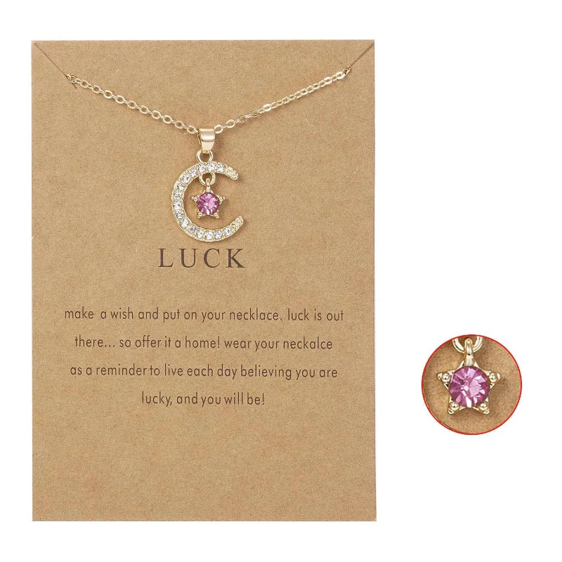 Necklace with Rhinestone Moon Pendant Birthstone