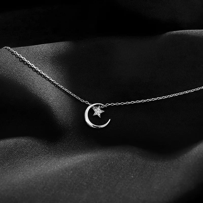 Necklace with Moon and Star Crystal Pendant