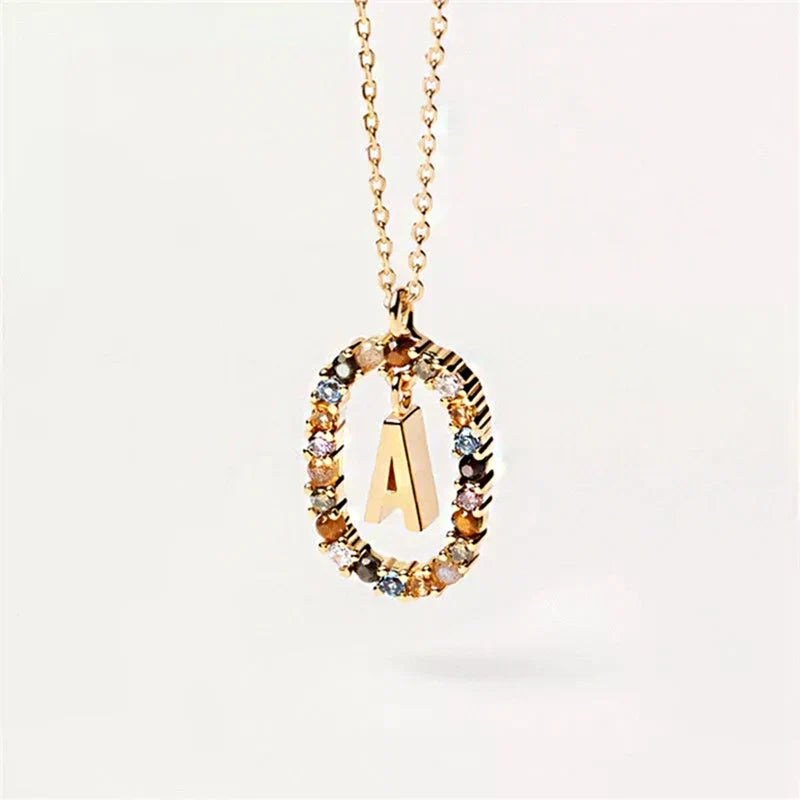 Oval Initial Pendant Necklace a