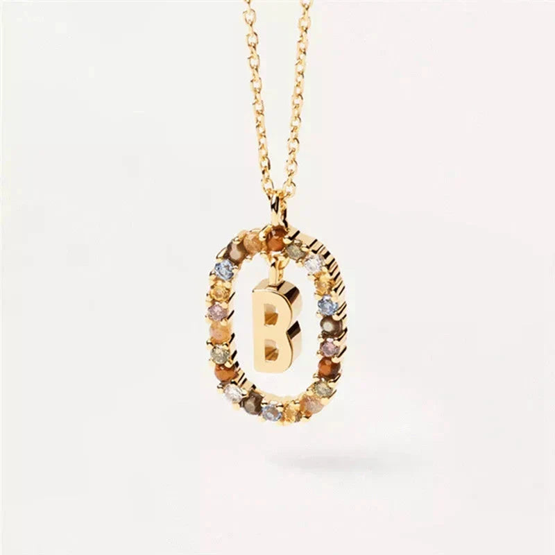 Oval Initial Pendant Necklace b