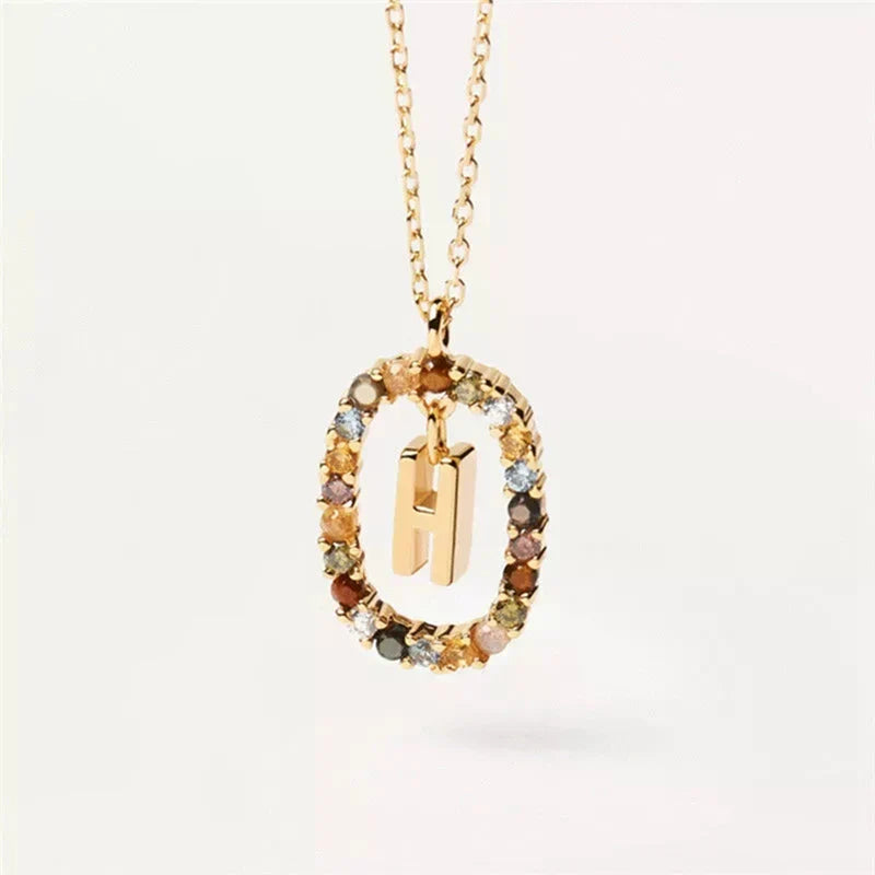 Oval Initial Pendant Necklace h