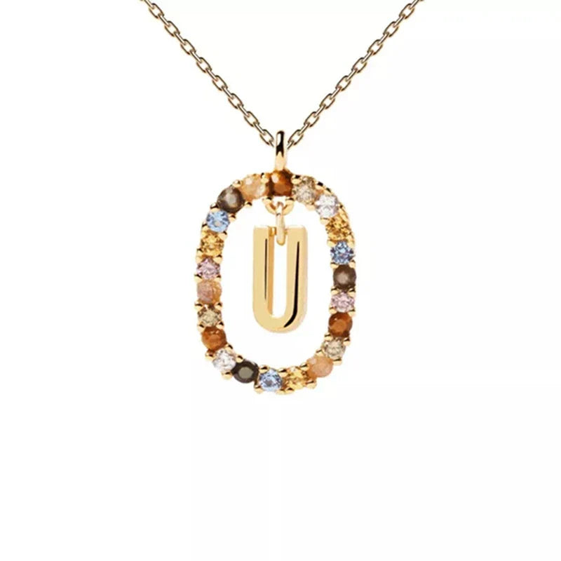 Oval Initial Pendant Necklace u