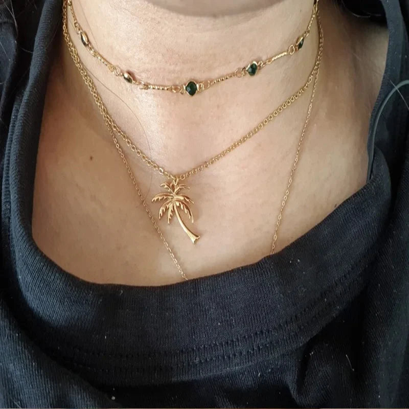 Palm Tree Pendant Necklace for Women gold