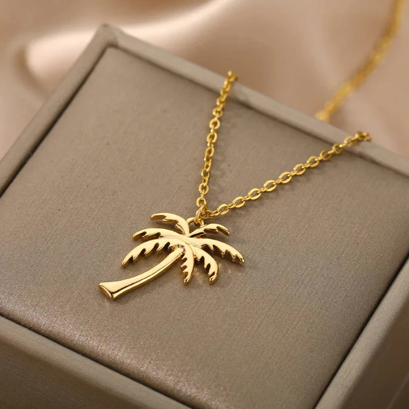 Palm Tree Pendant Necklace for Women gold