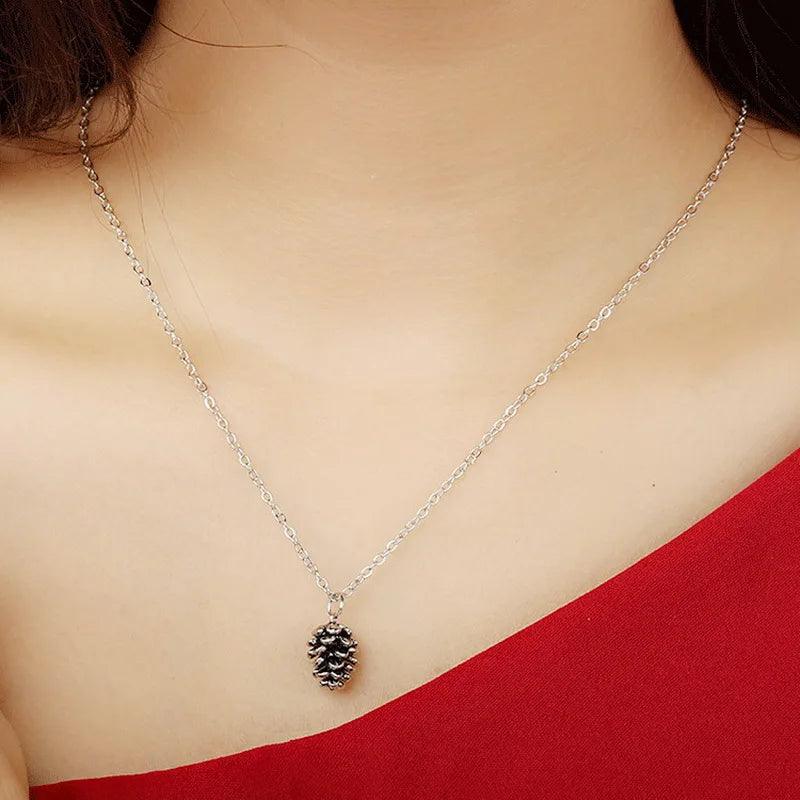 Pine Cone Pendant Necklace for Women Silver