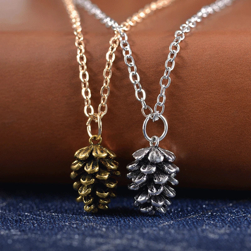 Pine Cone Pendant Necklace for Women Silver
