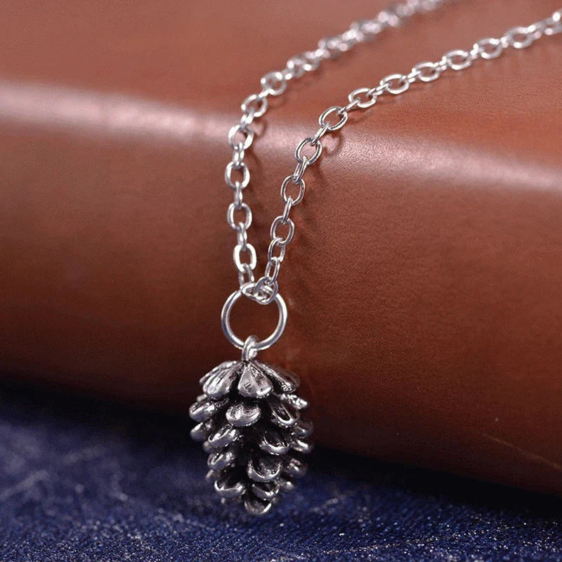 Pine Cone Pendant Necklace for Women Silver