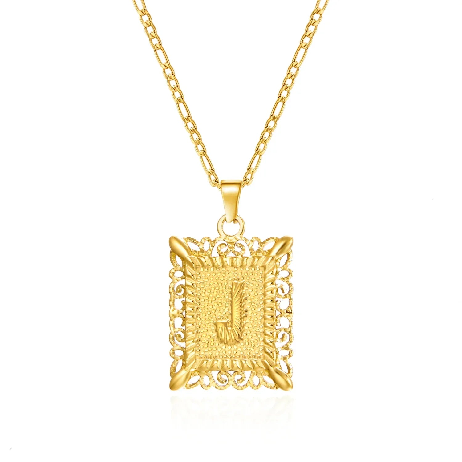 Necklace with rectangular initial pendant j
