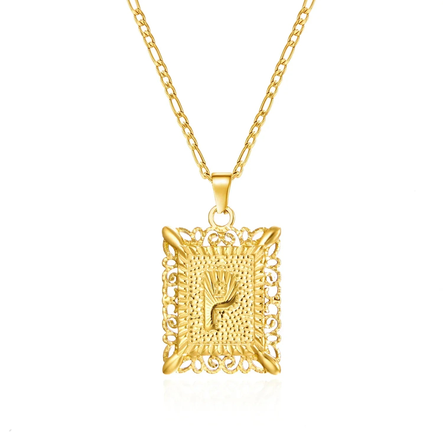 Necklace with rectangular initial pendant p
