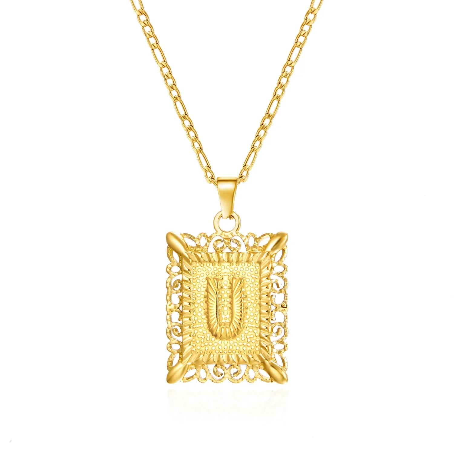 Necklace with rectangular initial pendant u