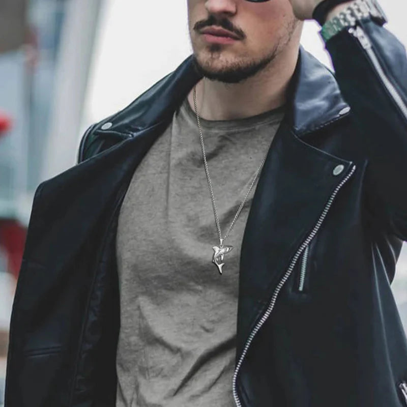 Necklace with Shark Pendant for Men silver