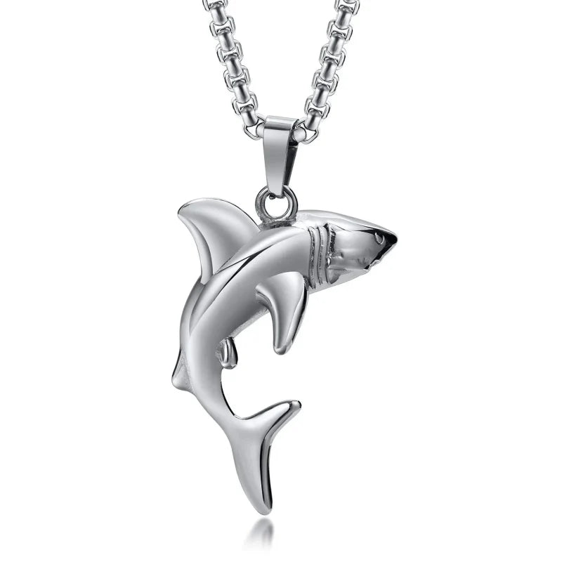 Necklace with Shark Pendant for Men silver