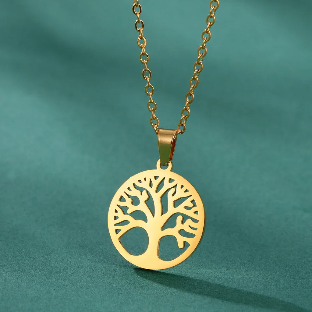 Necklace with Round Tree of Life Pendant for Men or Women in gold