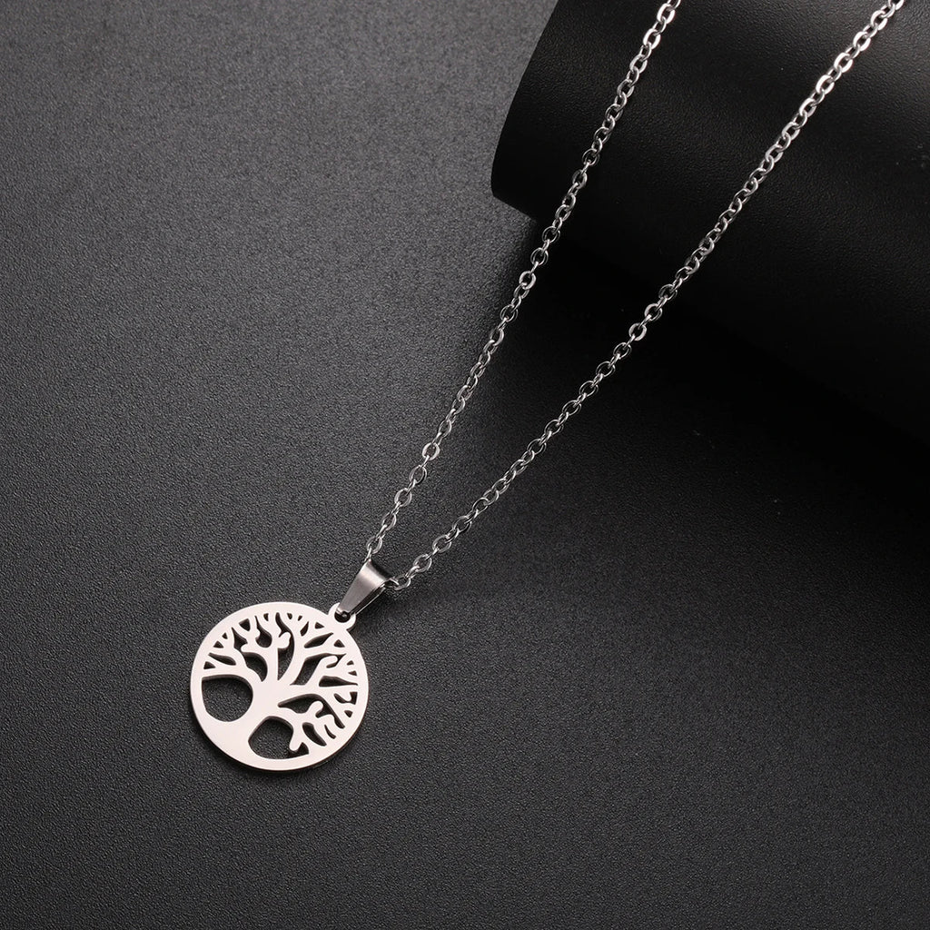 Necklace with Round Tree of Life Pendant for Men or Women in silver