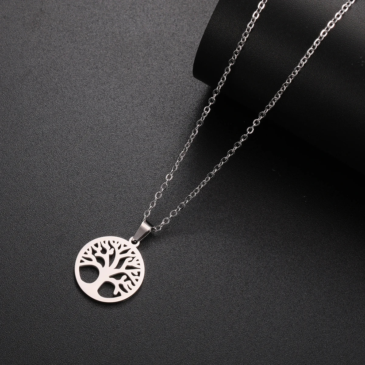 Necklace with Round Tree of Life Pendant for Men or Women in silver