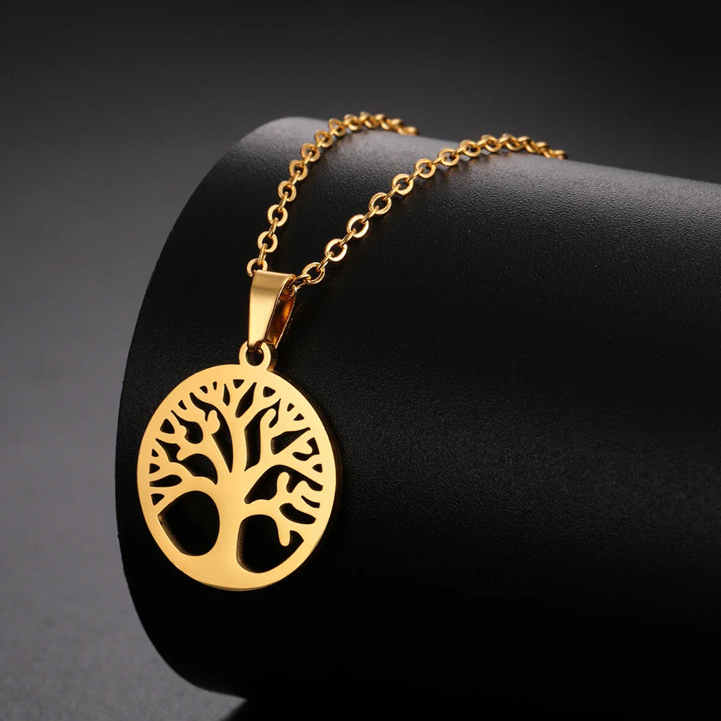 Necklace with Round Tree of Life Pendant for Men or Women in gold