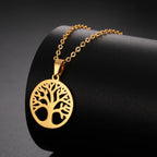 Necklace with Round Tree of Life Pendant for Men or Women in gold
