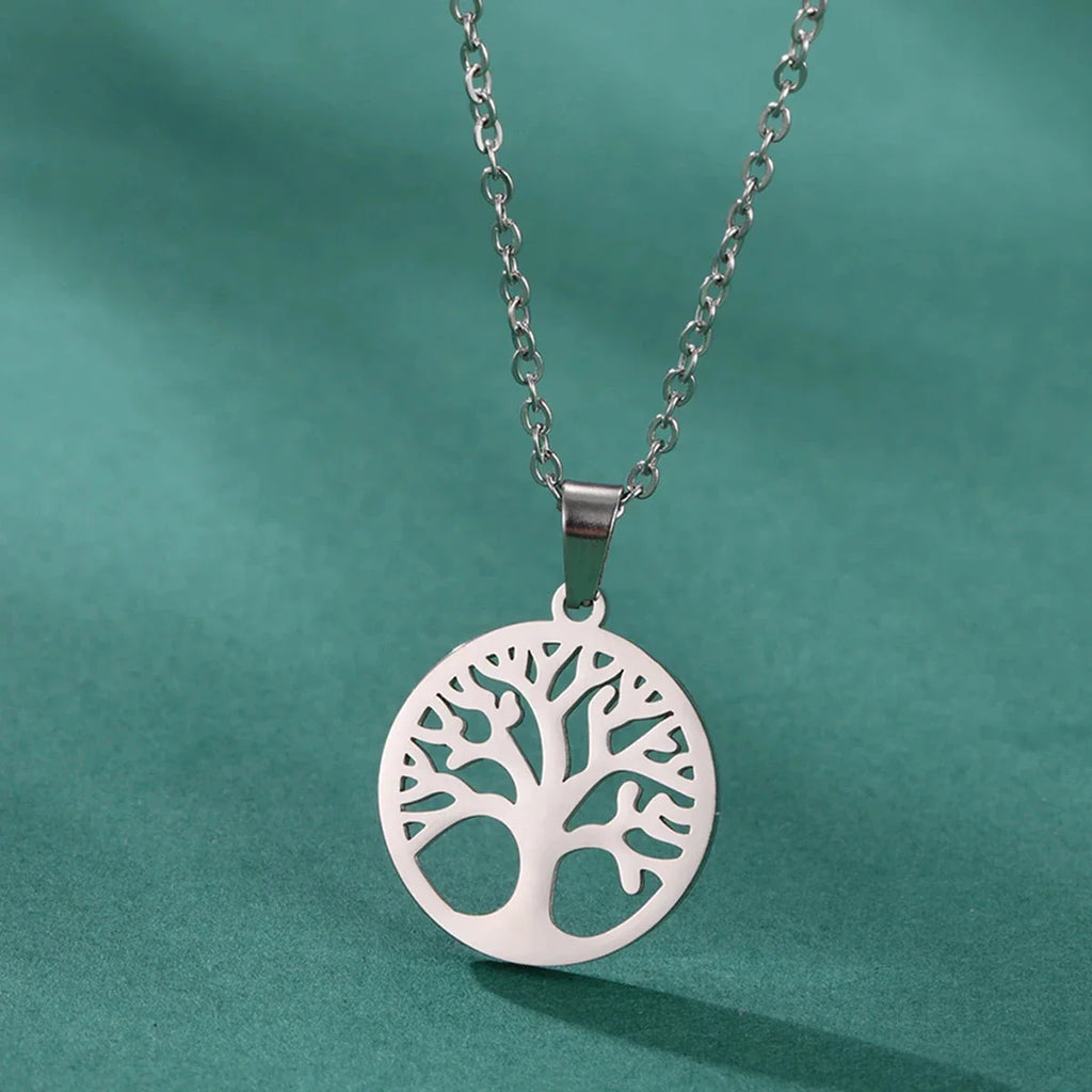 Necklace with Round Tree of Life Pendant for Men or Women in silver