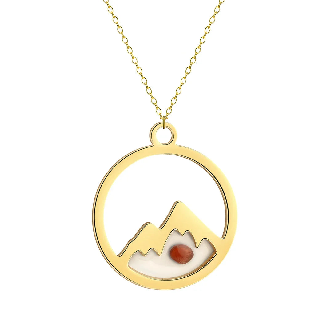 Necklace with Round Mountain and Seed Pendant in gold