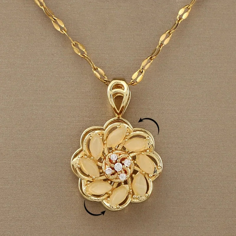 Necklace with Rotating Flower Anti-Stress Pendant