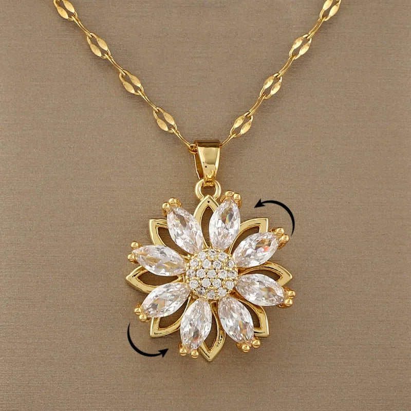 Women's Anti-Stress Rotating Flower Pendant Necklace