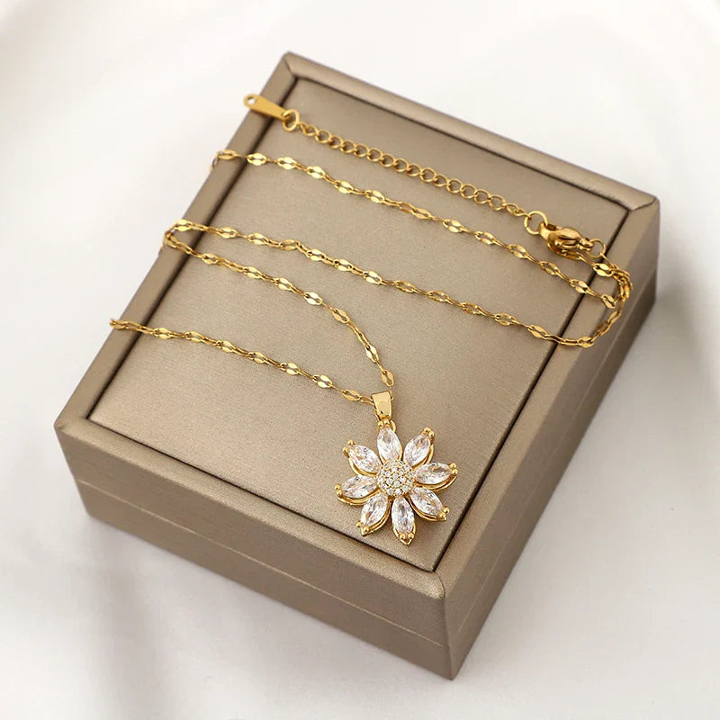 Women's Anti-Stress Rotating Flower Pendant Necklace