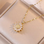Gold Rotating Flower Zircon Anti-Anxiety Pendant Necklace