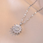 Silver Rotating Flower Zircon Anti-Anxiety Pendant Necklace