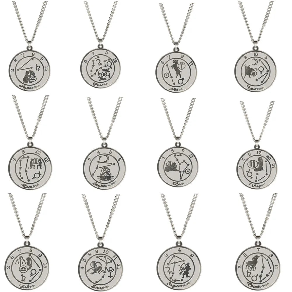 Necklace with Astrological Zodiac Sign Pendant for Men or Women