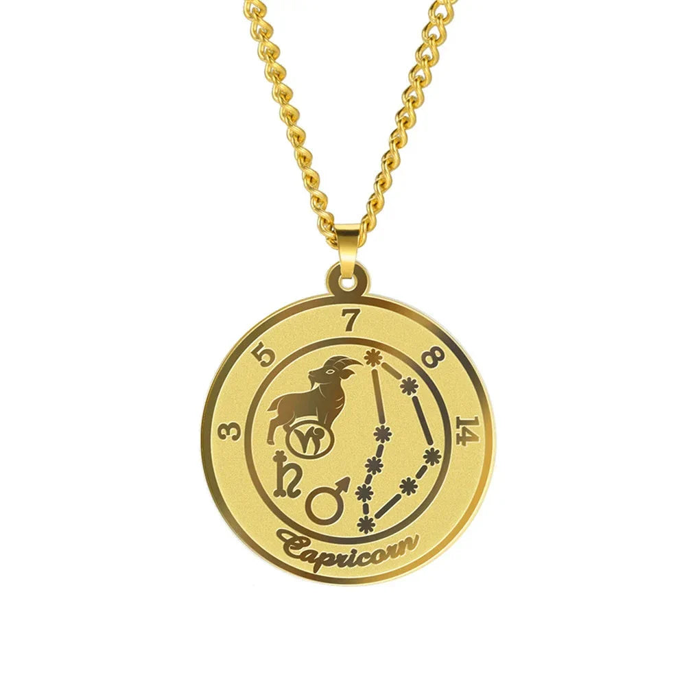 Necklace with Astrological Zodiac Sign Pendant for Men or Women