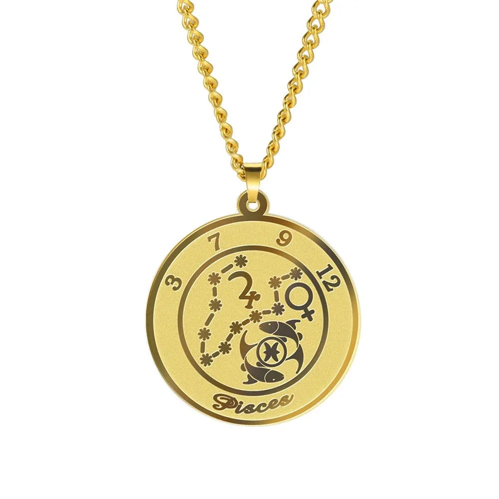 Necklace with Astrological Zodiac Sign Pendant for Men or Women