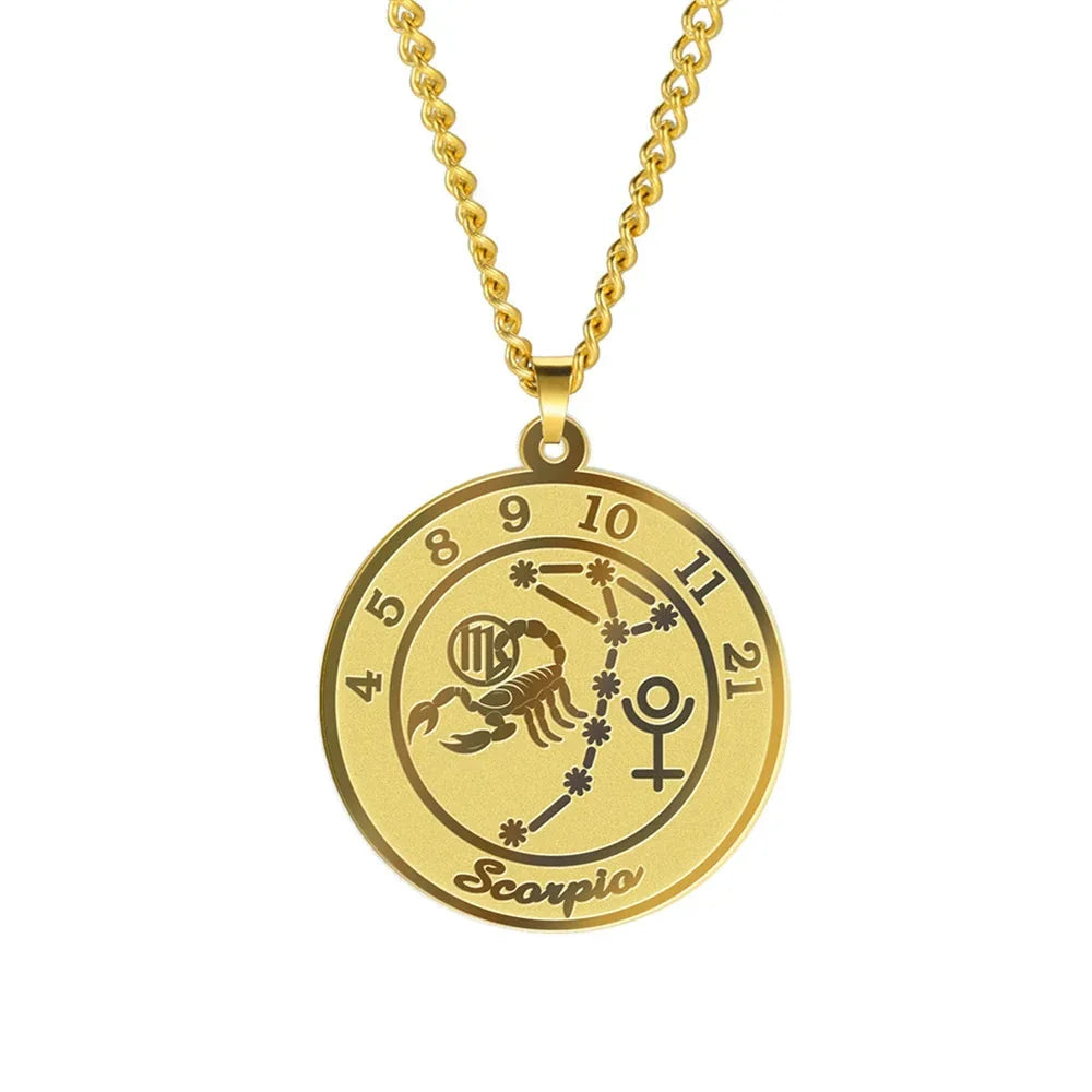 Necklace with Astrological Zodiac Sign Pendant for Men or Women
