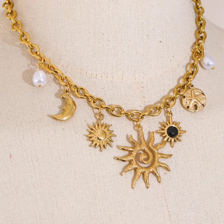 Women’s Necklace with Sun and Moon Pendant