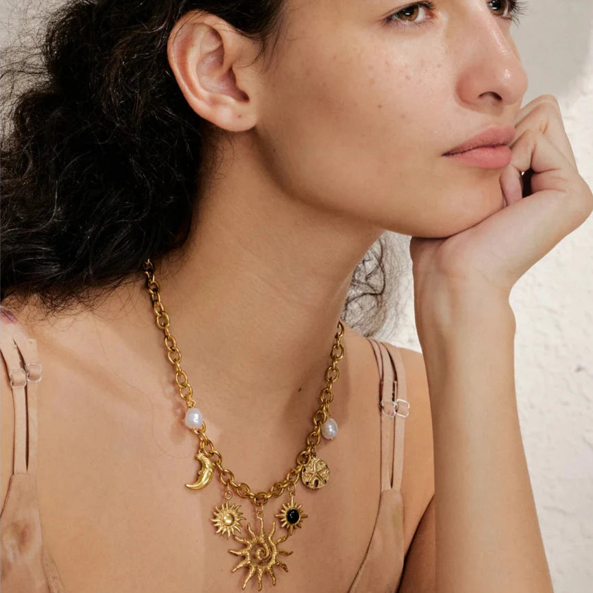 Women’s Necklace with Sun and Moon Pendant