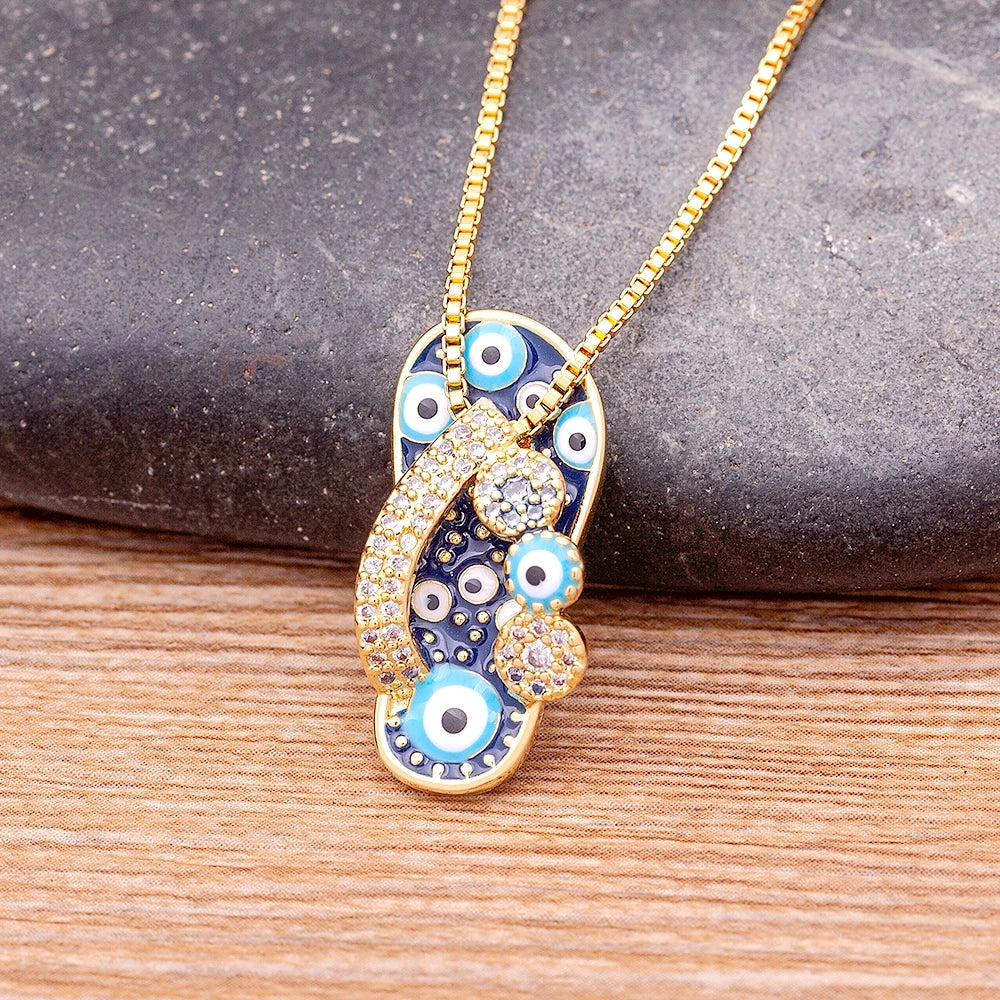 Necklace with Blue Eye Tongue Pendant and Zircon