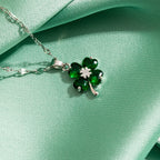 Necklace with Colorful Four-Leaf Clover Pendant silver and green