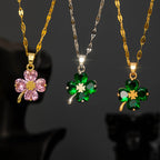 Necklace with Colorful Four-Leaf Clover Pendant silver and green