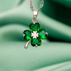 Necklace with Colorful Four-Leaf Clover Pendant silver and green