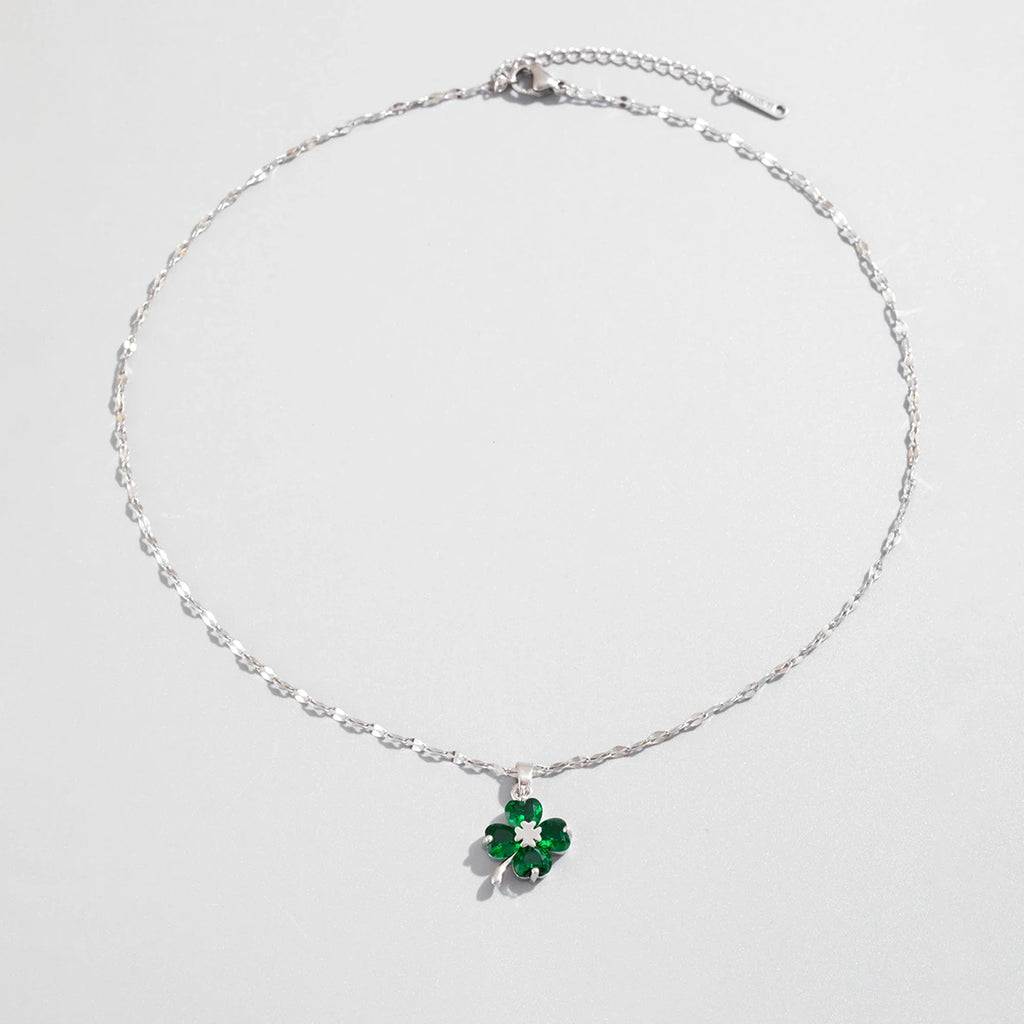 Necklace with Colorful Four-Leaf Clover Pendant gold
