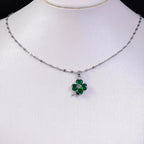 Necklace with Colorful Four-Leaf Clover Pendant silver and green