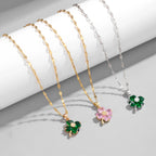 Necklace with Colorful Four-Leaf Clover Pendant silver and gold
