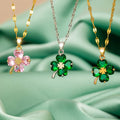 Necklace with Colorful Four-Leaf Clover Pendant gold and pink