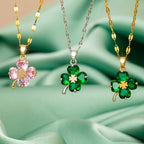 Necklace with Colorful Four-Leaf Clover Pendant gold and pink