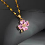 Necklace with Colorful Four-Leaf Clover Pendant gold and pink